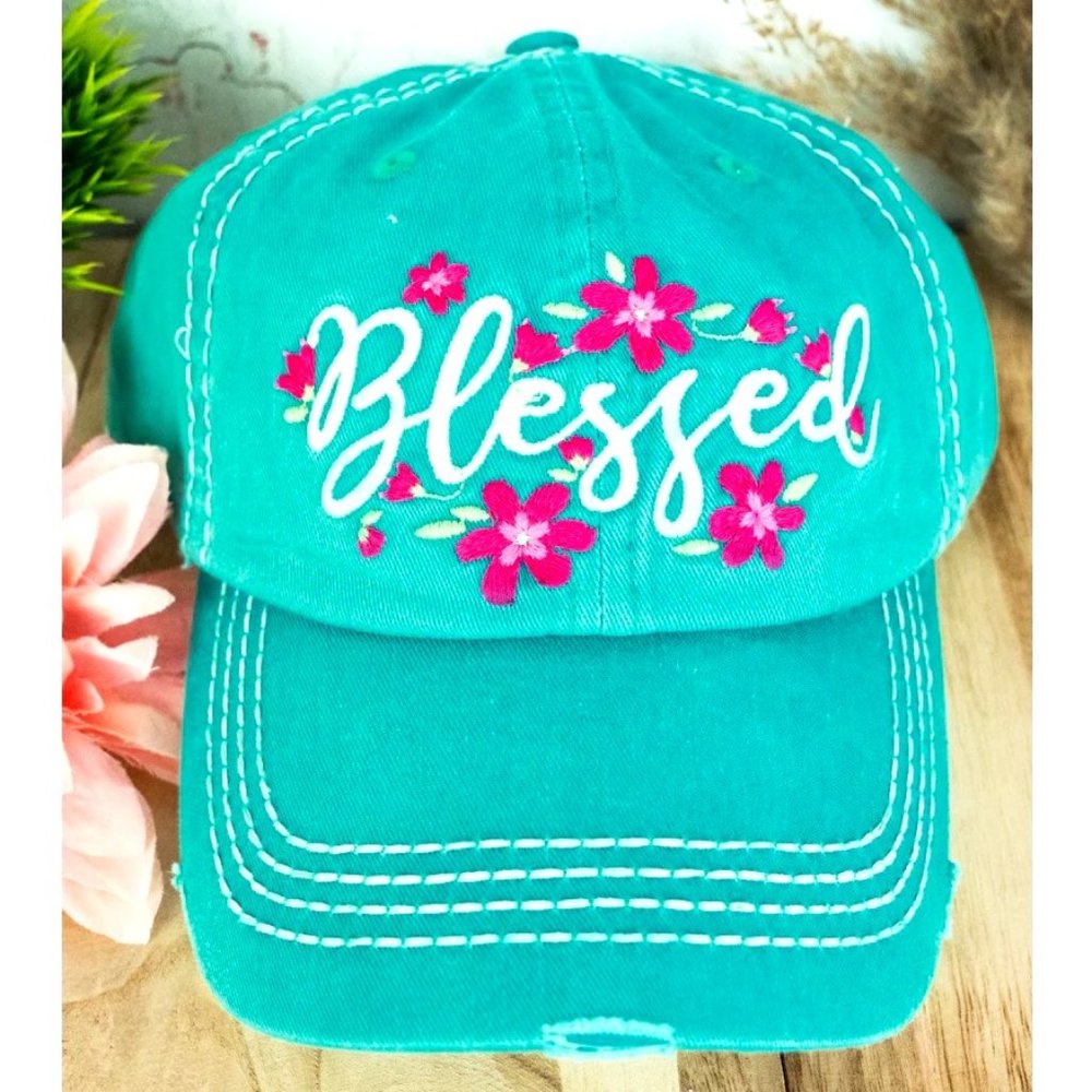 Ball Cap. "Blessed". Embroidered. Turquoise/Multi. NWT. - Picture 1 of 2
